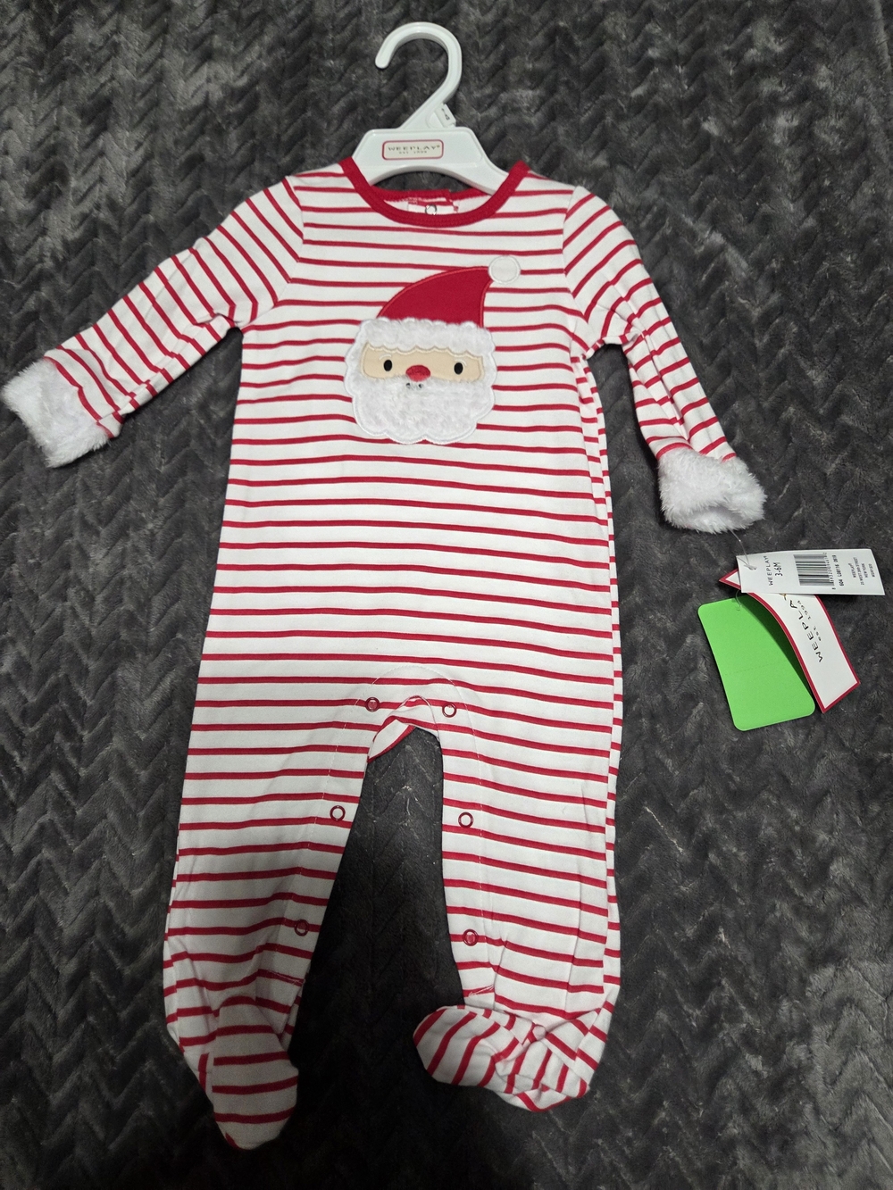 Holiday Santa Stripe Footed One-Piece - Red & White